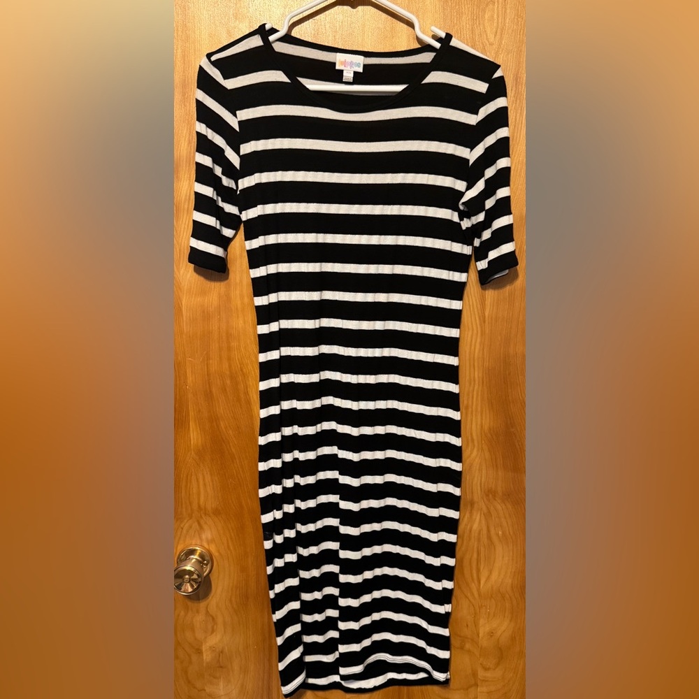 LuLaRoe Black and White Striped Dress